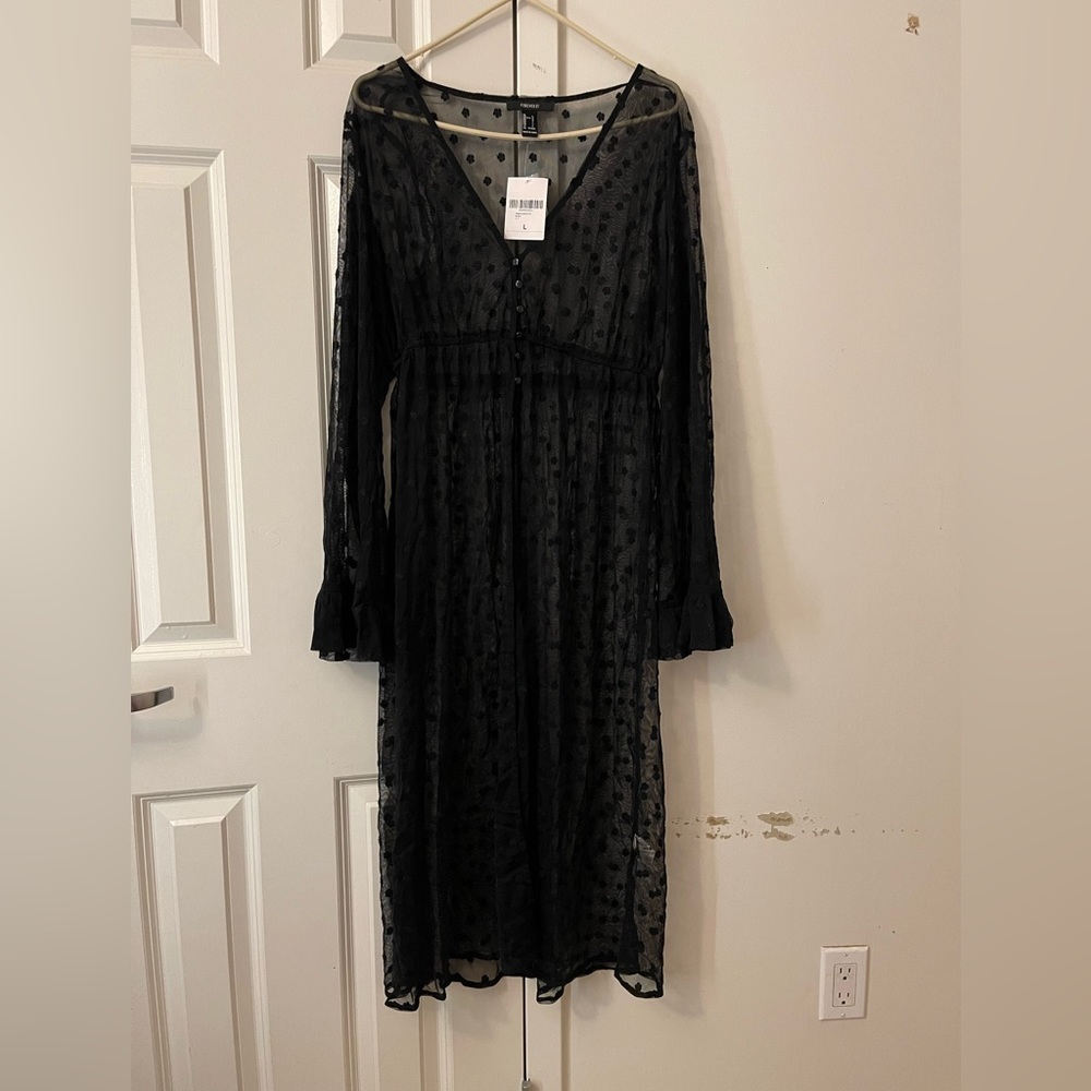 Forever 21 black kimono size large never worn beach boho bohemian frills